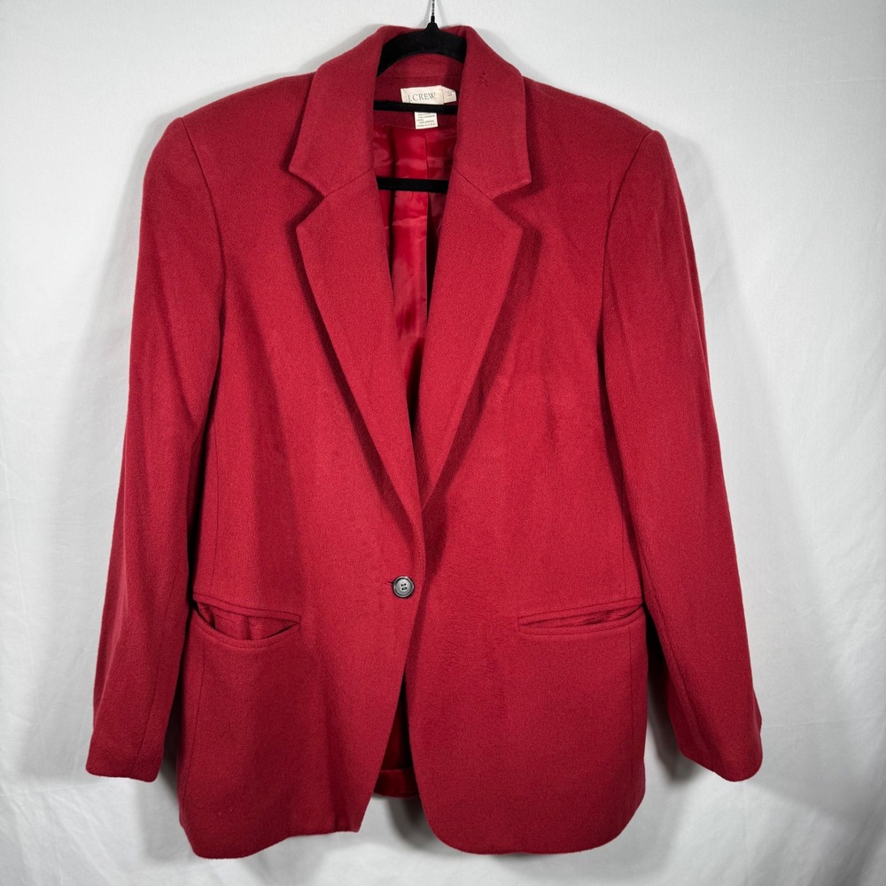 Vintage J.Crew Wool Cashmere Blazer Red Single Button Career Jacket Size 10